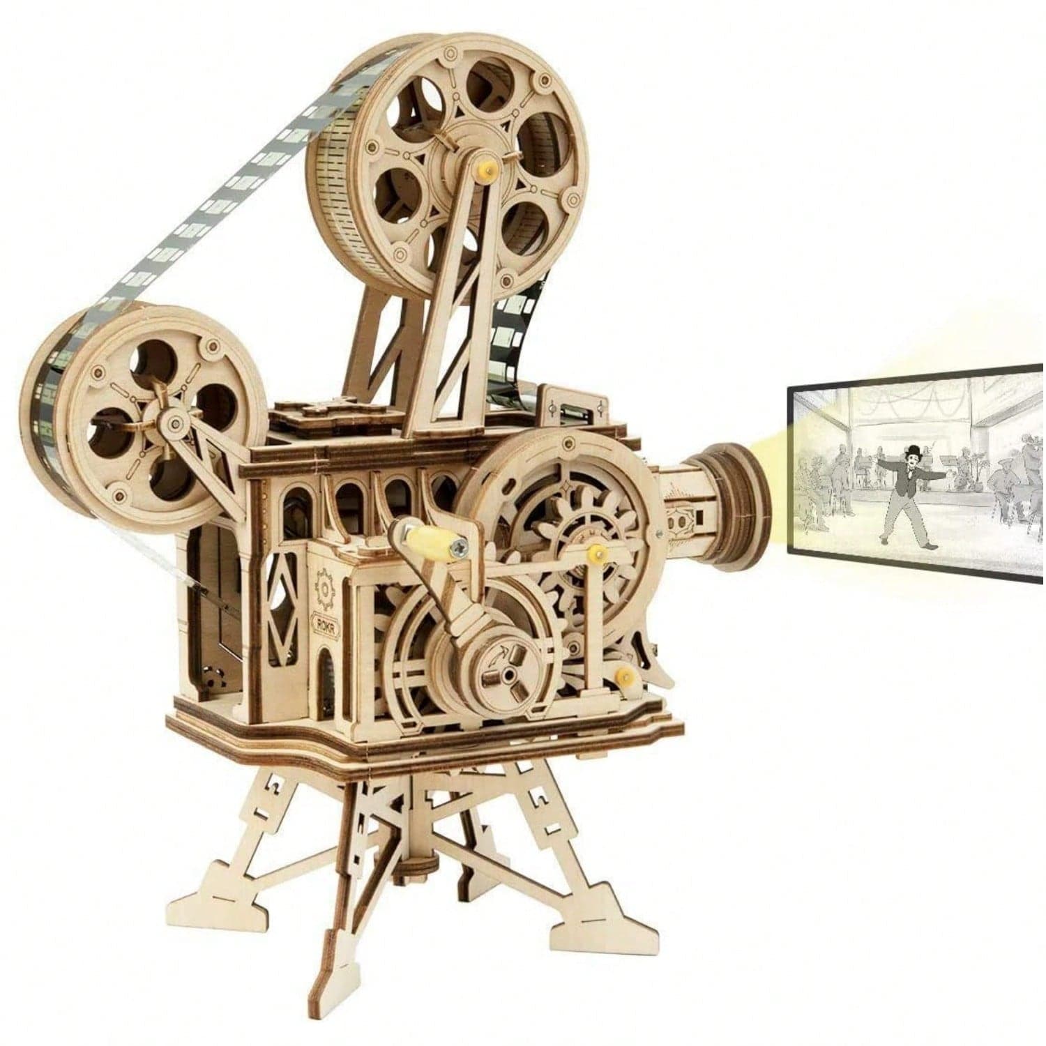 ROKR Vitascope Puzzle en bois Kits de modèles mécaniques Kit de modèles techniques Générateur manuel Projecteur de film classique pour adultes
